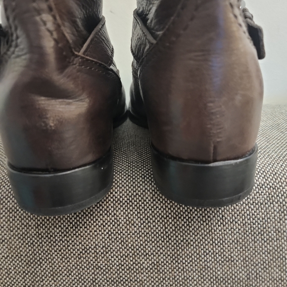 PRADA DOUBLE BUCKLE MOTORCYCLE MOTO BOOTS Brown LEATHER BIKER BOOTS Sz 39.5/9 - Picture 6 of 8